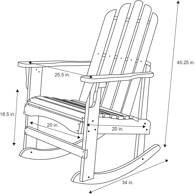 Shine Company Marina Adirondack Porch Rocker, Indoor Outdoor Wood Rocking Chair, Eggshell White