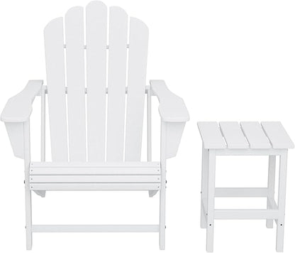 Costaelm Lakeview Outdoor Patio HDPE Adirondack Chair with Cup Holder and Table Set, White