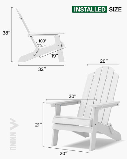 MXIMU Folding Adirondack Chair for Outdoor: Easy to Assemble and Comfortable Adirondack Chairs Set of 8 - All Weather Composite Plastic Chair for Outside Fire Pit Patio Lawn Garden Backyard Use(White)