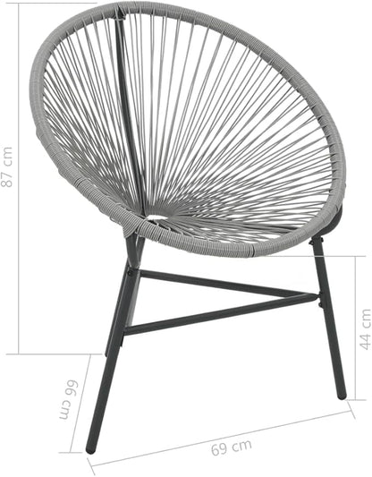 vidaXL Gray Moon Chair - Poly Rattan Patio Furniture - Water-Resistant Outdoor Chair with Powder-Coated Steel Frame for Garden and Patio