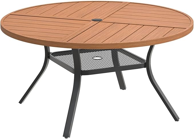 DIFY 47.2" Round Outdoor Patio Dining Table for 6, Metal Patio Table with 1.57" Adjustable Umbrella Hole - Photo 1