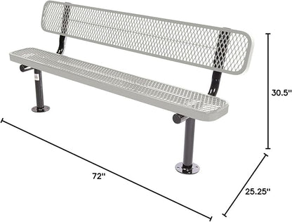 COATEDOUTDOORFURNITURE Coated Outdoor Furniture Heavy-Duty Outdoor Bench Thermoplastic Coated, Expanded Metal, Commercial-Grade Seating, Made in America (Surface with Back, 6 Ft, Textured Grey)