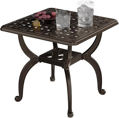 Square Outdoor Coffee Table, Cast Aluminum Side Table with Storage,Indoor End Table, All-Weather Bistro Table for Patio Garden Lawn,Bronze