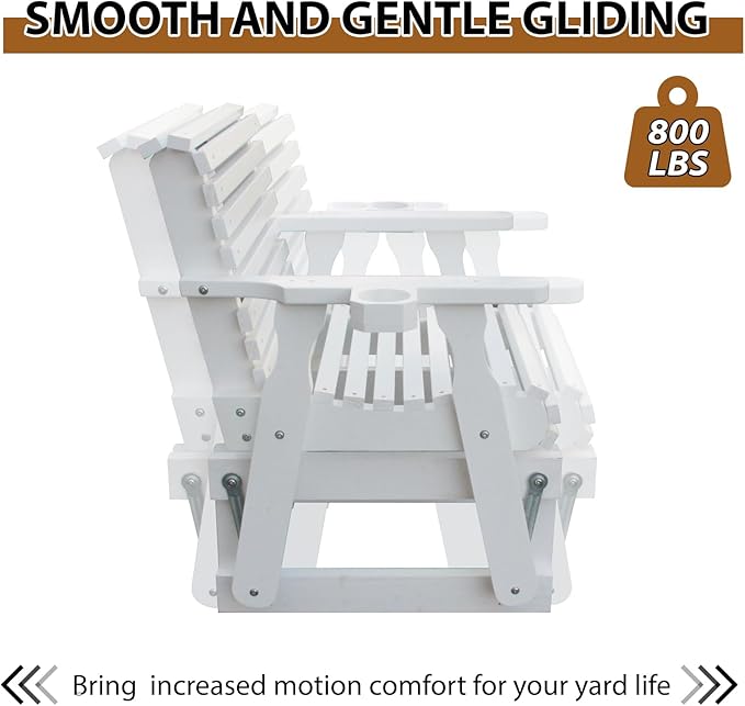 Outdoor Glider Chair, 2-Seater Wooden Glider Patio Furniture Set with Table, Cupholder - Photo 4