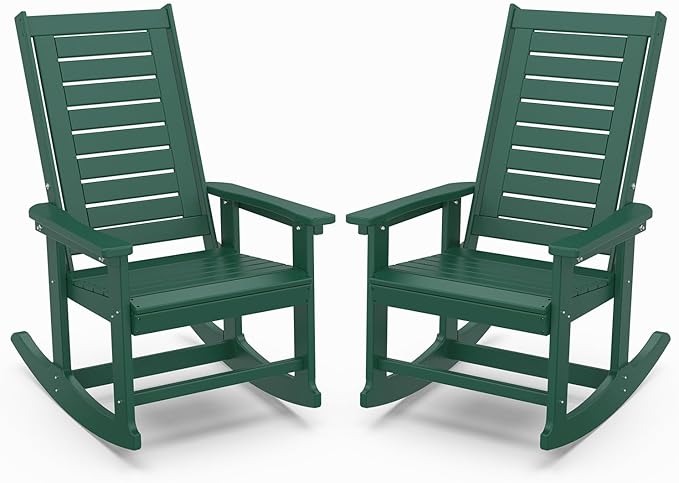 IVY&LANE Outdoor Rocking Chairs Set of 2 | Porch-Rockers | Forest | HDPE Plastic | All-Weather | High Back | Wide Seat | Oversized Patio Rocker for Adult | for Outside Deck Balcony Garden