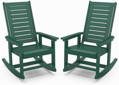 IVY&LANE Outdoor Rocking Chairs Set of 2 | Porch-Rockers | Forest | HDPE Plastic | All-Weather | High Back | Wide Seat | Oversized Patio Rocker for Adult | for Outside Deck Balcony Garden