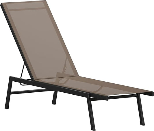 Flash Furniture Brazos Adjustable Chaise Lounge Chair, Outdoor Five-Position Recliner, All Weather, Black/Brown