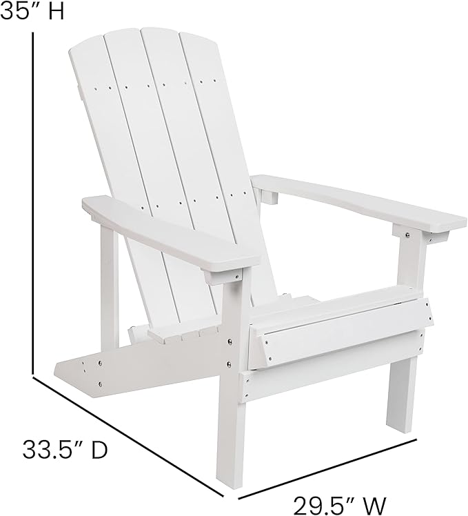 Flash Furniture Charlestown Poly Resin Adirondack Chair - White - All Weather - Indoor/Outdoor - Set of 2