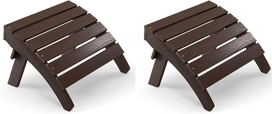 Adirondack Ottoman Set of 2, Plastic Folding Adirondack Footstool, All Weather Ottoman for Adirondack Chairs, Widely Used for Outdoor, Porch, Patio, Garden, Poolside, Fire Pits - Brown