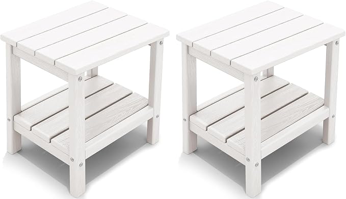 KINGYES Outdoor Side Table Set of 2, Double Layer Adirondack End Table- White