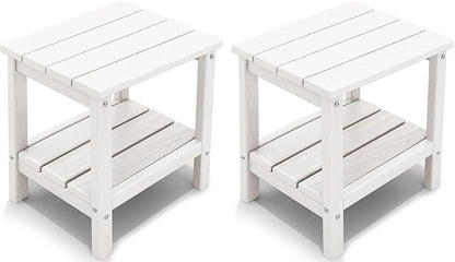 KINGYES Outdoor Side Table Set of 2, Double Layer Adirondack End Table- White