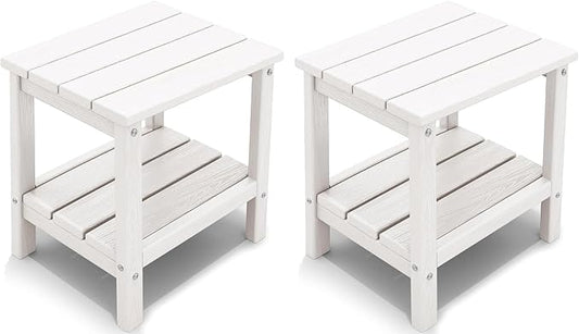 KINGYES Outdoor Side Table Set of 2, Double Layer Adirondack End Table- White