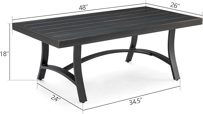 Ulax furniture Outdoor Coffee Table, Rectangle Metal Slat Table, Black