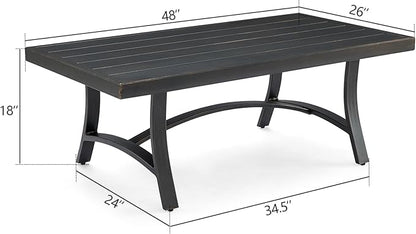 Ulax furniture Outdoor Coffee Table, Rectangle Metal Slat Table, Black