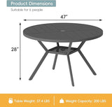47" Outdoor Patio Table Dining Table, All Weather Metal Round Patio Table with Adjustable Umbrella Hole - Photo 3