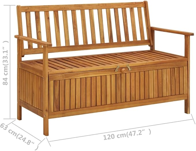 Natural Wood Storage Bench Solid Acacia Wood Medium Size Rustic Style Indoor Outdoor Use with Ample Storage Compartment Durable Construction Ergonomic Seating for Patio