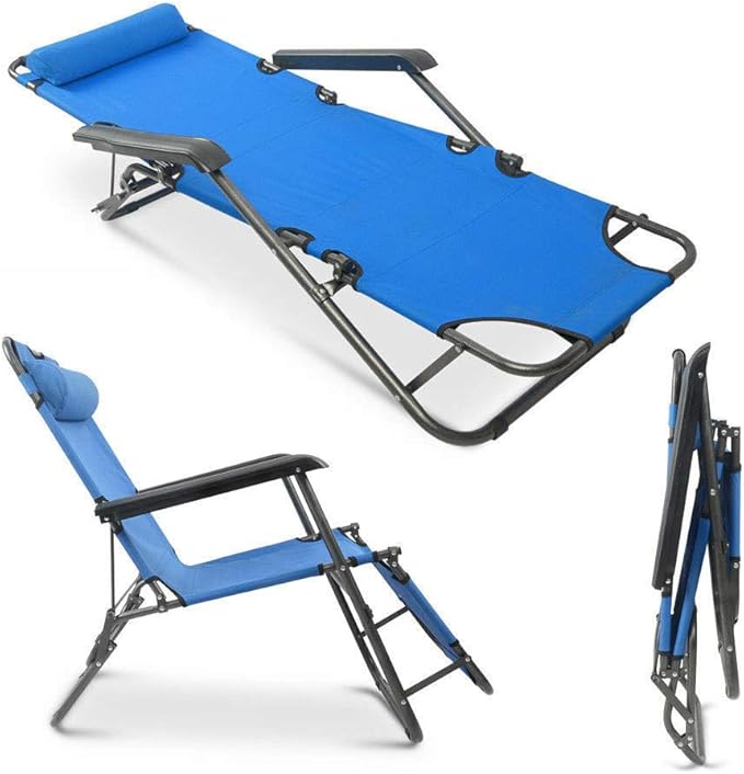Patio Lounge Chair, Portable Folding Outdoor Patio Lounge Chairs Sun Pool Lawn Chaise with Pillow for Outdoor Camping - Photo 2