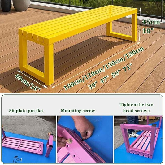Patio Benches for Outdoors Metal Garden Bench 39" 47" 59" 71" Porch Furniture 2-4 Seating Without Backrest Weatherproof for Park Lawn Garden Yard Tennis Court Seater Chair(Yellow,3.3ft)
