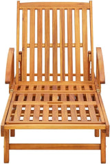 2-Piece Sun Lounger Set with Table & Cushions Solid Acacia Wood Outdoor Lounge Chairs Adjustable Reclining Foldable - Photo 3