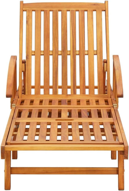 2-Piece Sun Lounger Set with Table & Cushions Solid Acacia Wood Outdoor Lounge Chairs Adjustable Reclining Foldable Pool Deck Patio Furniture for Tanning, Backyard, Beach