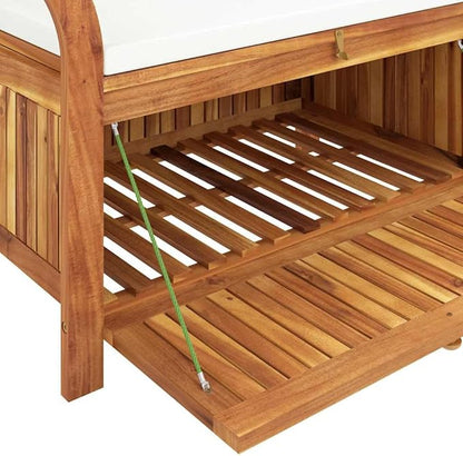 vidaXL Outdoor Storage Bench, Storage Box with Cushion, Patio Deck Box with Seat for Garden Balcony Porch Pool Yard, Modern Style, Solid Wood Acacia