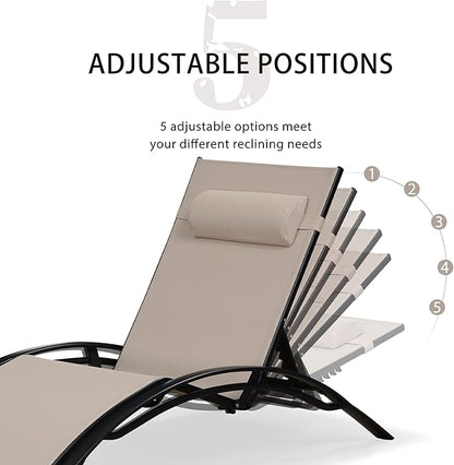 PURPLE LEAF Patio Oversized Chaise Lounge Chair Set with 2 Side Table Pool Adjustable Recliner Chairs for Outside Beach Outdoor Sunbathing Tanning Poolside Lounges