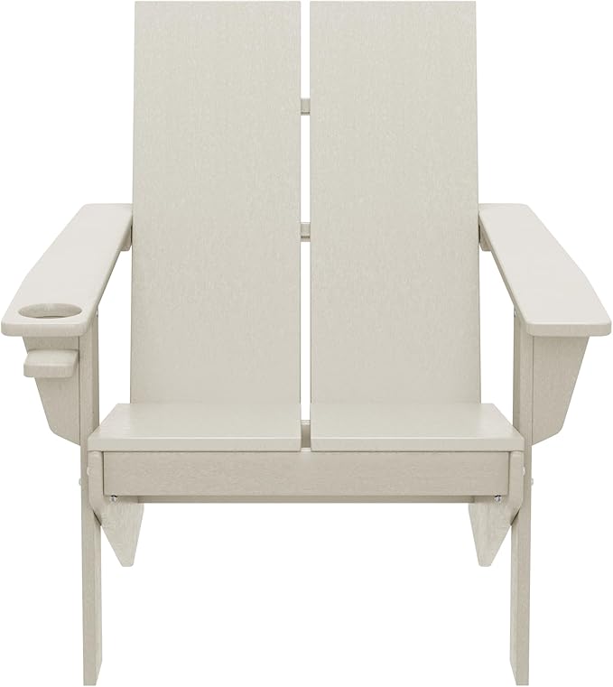 WestinTrends Riviera Outdoor HDPE Modern Adirondack Chair with Cup Holder, Sand