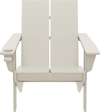 WestinTrends Riviera Outdoor HDPE Modern Adirondack Chair with Cup Holder, Sand