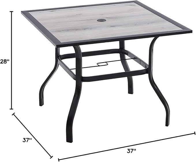 VICLLAX Outdoor Patio Metal Dining Table with Umbrella Hole- Outdoor Patio Garden Furniture (4 Seats, Grey)