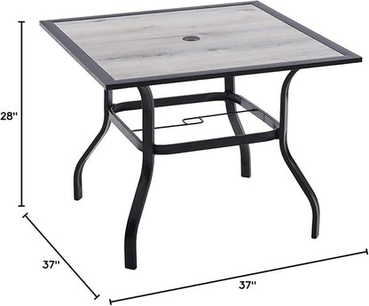 VICLLAX Outdoor Patio Metal Dining Table with Umbrella Hole- Outdoor Patio Garden Furniture (4 Seats, Grey)