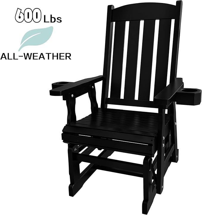 Fortune Candy Wooden Patio Glider for One Person, with High Back and Deep Contoured Seat, Solid Fir Wood - Photo 4