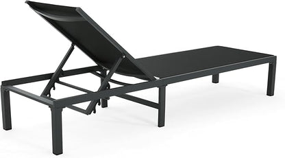 Christopher Knight Home Patio Chaise Lounges Set of 2, Aluminum Adjustable Lounge Seating, 5-Position Backrest Recliner, Mesh Design Chaise, Flat Tanning Chair for Poolside Balcony Backyard, Black