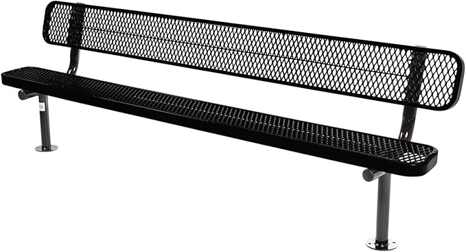 COATEDOUTDOORFURNITURE Coated Outdoor Furniture Heavy-Duty Outdoor Bench Thermoplastic Coated, Expanded Metal, Commercial-Grade Seating, Made in America (Surface with Back, 8 Ft, Black)