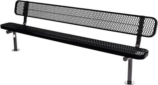 COATEDOUTDOORFURNITURE Coated Outdoor Furniture Heavy-Duty Outdoor Bench Thermoplastic Coated, Expanded Metal, Commercial-Grade Seating, Made in America (Surface with Back, 8 Ft, Black)