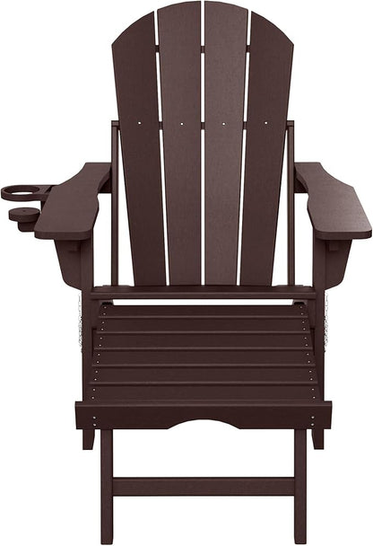 WestinTrends Malibu Folding Adjustable Adirondack Chair with Retractable Ottoman and Cup Holder, Dark Brown