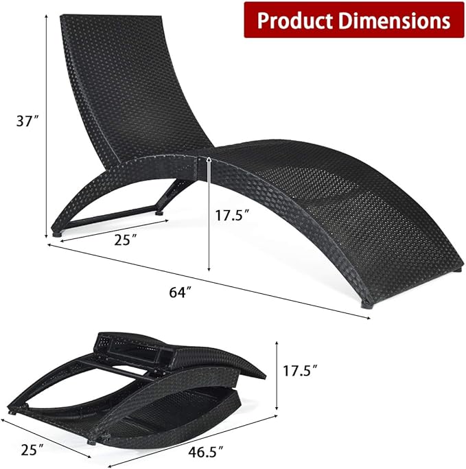 COSTWAY Folding Rattan Lounge Chair Outdoor, Patio Wicker Chaise Lounge with Soft Cushion - Photo 3