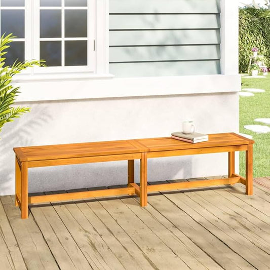 Brown Solid Acacia Wood Garden Bench 70.9 x 13.8 x 17.7 Inches, Rustic Outdoor Patio Seating Furniture with Oiled Finish for Balcony Backyard