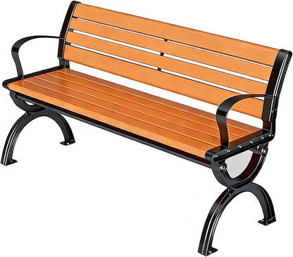 Outdoor Garden Bench, Cast Iron Metal Frame Patio Park Bench with Solid Wood Slatted Seat 47" 59" 71" Weather Proof Porch Benches for Porch, Lawn, Yard(Oranges,180cm/70.9")
