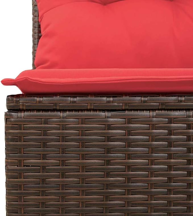 2-Seat Reclining Garden Bench 43.3"x26.4", Brown Woven Poly Rattan Lounge with Adjustable Backrest & Outdoor Cushions, Modern Patio Furniture Set for Garden, Balcony, Porch