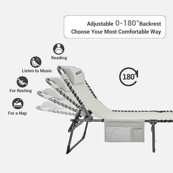 #WEJOY Folding Outdoor Chaise Lounge Chair, Adjustable Lightweight Portable Beach Lounge Chair for Patio, Pool, Lawn - Photo 4