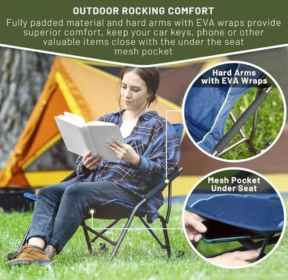 Timber Ridge Folding Rocking Camping Chair - Portable Outdoor Rocker Chair with Carry Bag - Supports 250 lbs