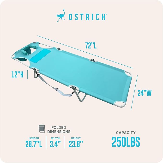 Ostrich the Ladies Comfort Lounger with Chest Support, Foldable and Portable Reclining Outdoor Patio Beach Lawn Camping Pool Tanning Chair, Aqua