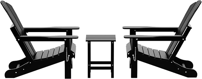 WO WESTIN OUTDOOR HDPE Laguna 3PC Outdoor Poly Adirondack Chair Set with Side Table, Black
