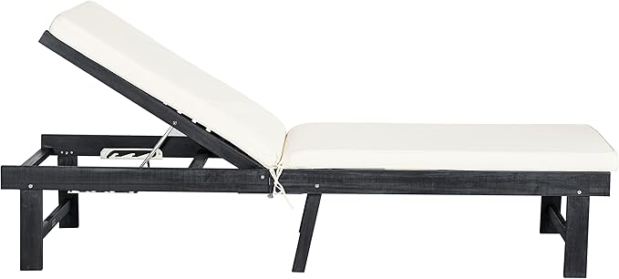 SAFAVIEH Outdoor Collection Inglewood Dark Slate Grey Solid Wood/Beige Cushion Chaise Lounge Chair (PAT6723K) - Photo 1