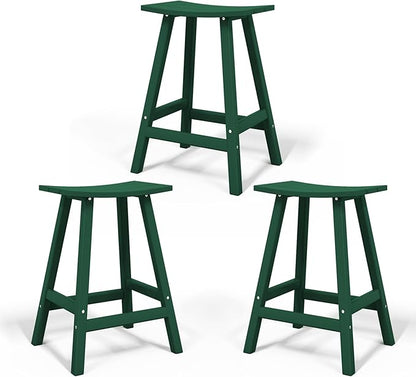 Costaelm All-Weather Bar Stools Set of 3, 29" Height Outdoor Bar Stools, Adirondack Poly Patio Bar Stool for Patio, Deck, Kitchen Counter and Garden, Dark Green