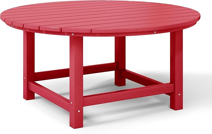 WestinTrends Dylan 5-Piece Outdoor Patio HDPE Adirondack Chair with Round Coffee Table Conversation Set, Red