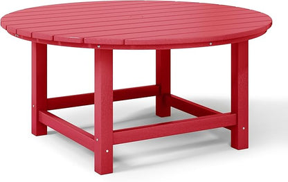 WestinTrends Dylan 5-Piece Outdoor Patio HDPE Adirondack Chair with Round Coffee Table Conversation Set, Red