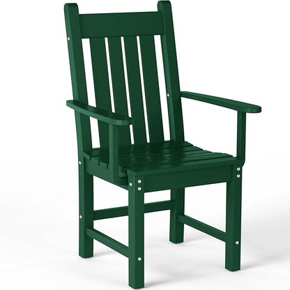 Costaelm Patio Dining Chairs, Plastic Outdoor Adirondack Chair with Arm, HDPE Poly Lumber, Waterproof Restaurant Bistro Dining Chair for Outside Porch Backyard Garden, Dark Green