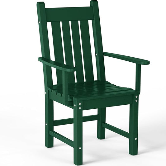 Costaelm Patio Dining Chairs, Plastic Outdoor Adirondack Chair with Arm, HDPE Poly Lumber, Waterproof Restaurant Bistro Dining Chair for Outside Porch Backyard Garden, Dark Green