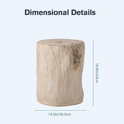 HOMPUS Concrete Outdoor Side Table Tree Stump Modern Round Coffee Table Accent Table Plant Stand Faux Wood End Table Garden Stool for Patio,Home Decor, Living Room(White)